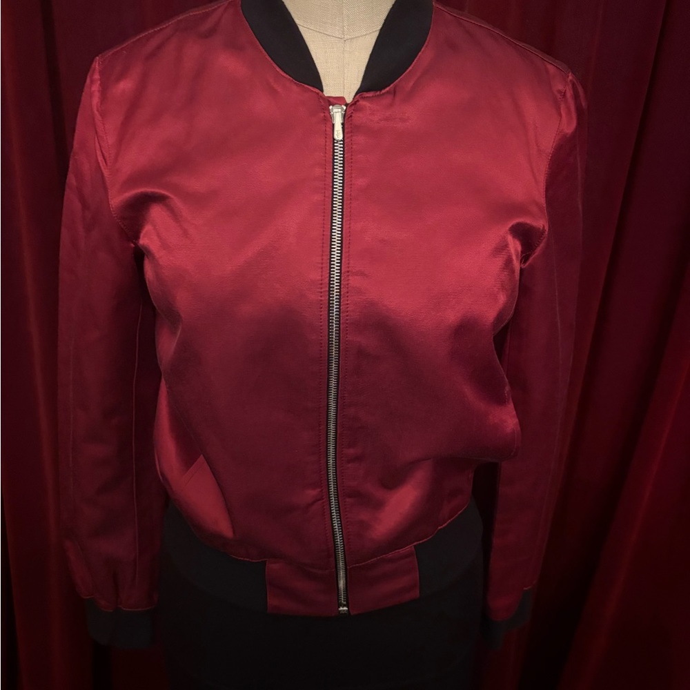 3x1 Burgundy Satin Bomber Jacket